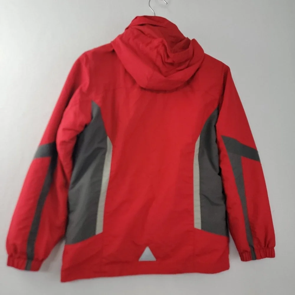 L.L Bean Kids 3 in 1 Red Gray Hide-Away Hood Wind Breaker Classic Jacket M10/12